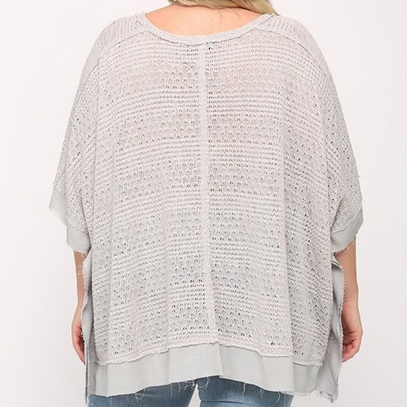 Tops | Womens Plus Size Light Grey Knit And Woven Mixed Top With Poncho ...